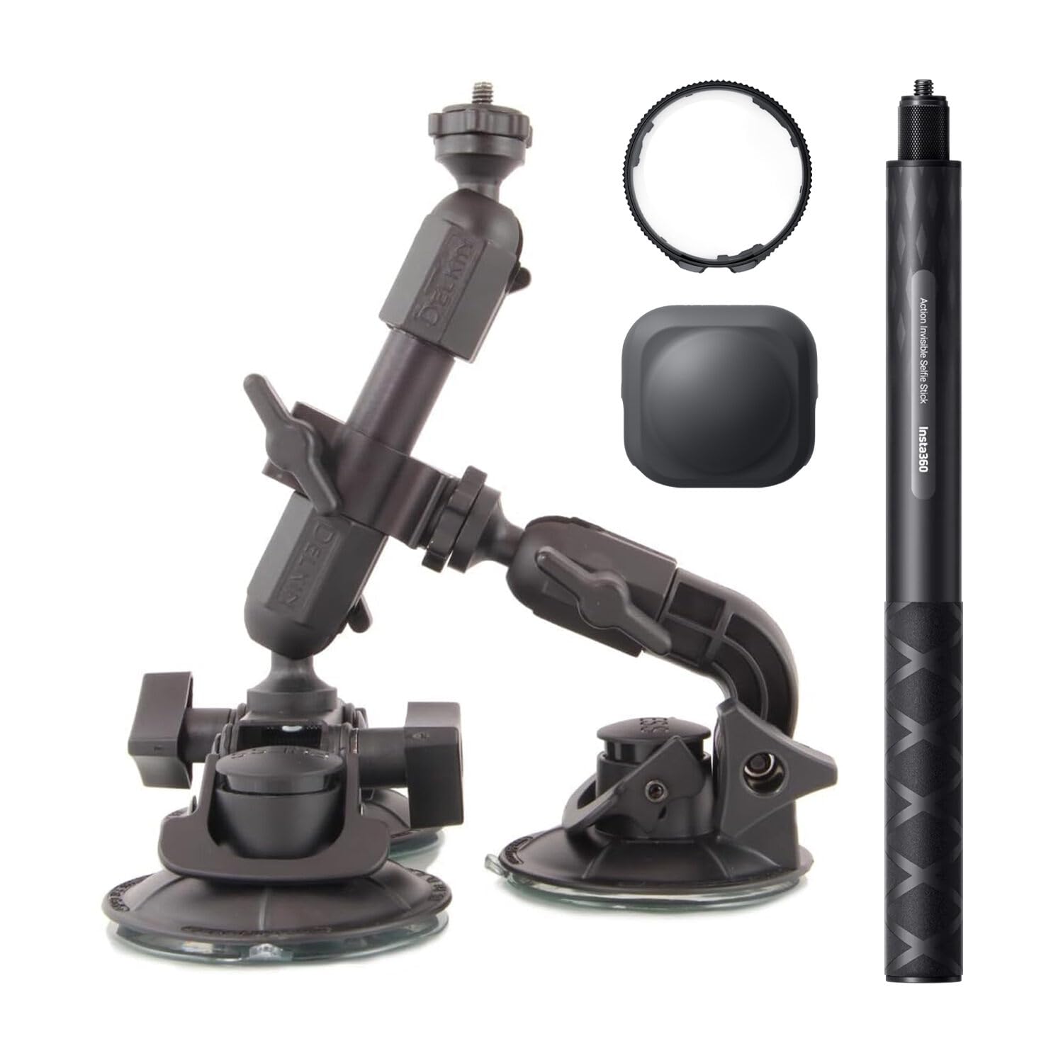 Insta360 X5 Car Mount Accessory Kit with Fat Gecko Triple Suction Cup Mount, Action Invisible Selfie Stick, Premium Lens Guards and Lens Cap