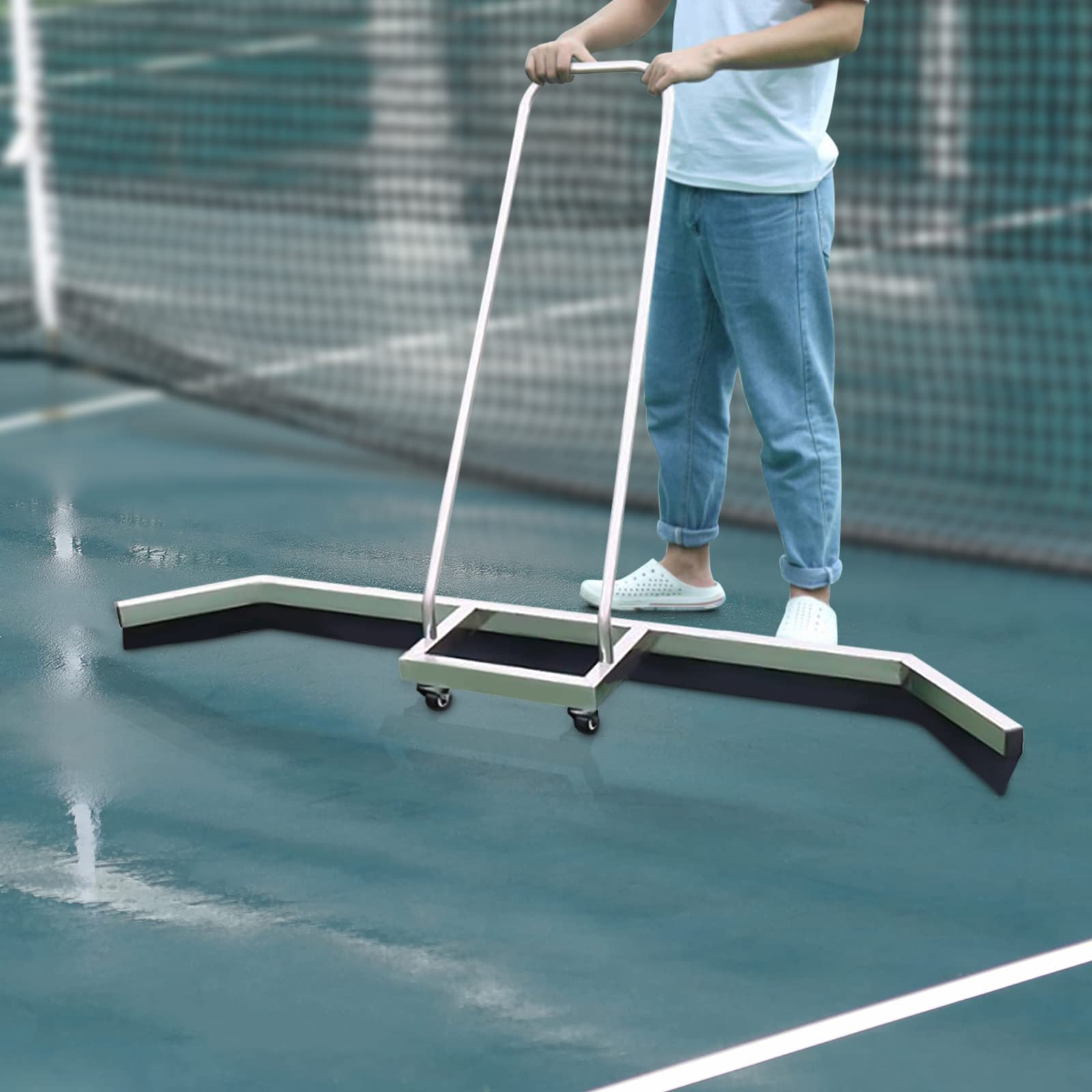 Stainless Steel Tennisplatz Abzieher Wasserschieber Tennisplatzabstreifer Besen Tennis Court Squeegee Water Remover hochelastischer Gummistreifen silbrig