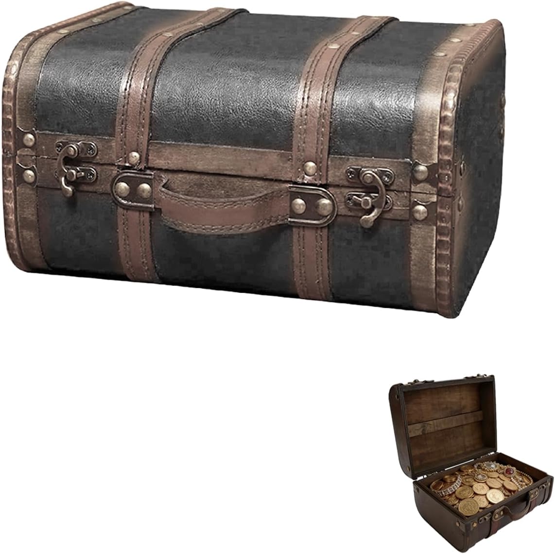 Wooden Suitcase, Distressed Vintage Suitcase with Solid Handle,Versatile Keepsake Trunk & Treasure Chest for Photo Props, Home Decor, and Bridal Displays (10.4"x5.9"x8.26")