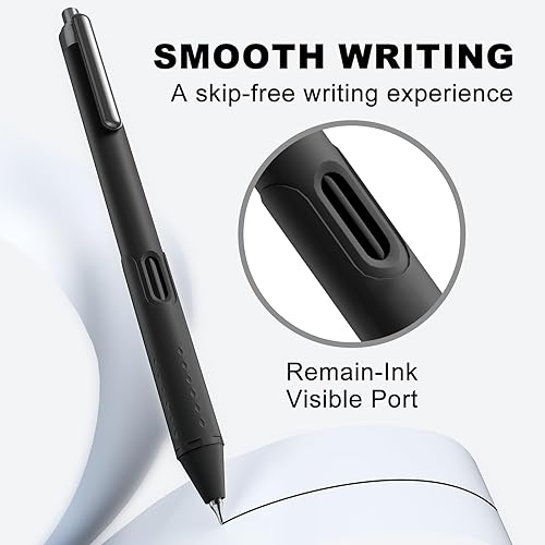 Miniatura 5 de Paquete de 12 bolígrafos negros de gel de 0,7mm, tinta negra, de secado rápido, escritura suave, bolígrafo retráctil de agarre cómodo para diario,