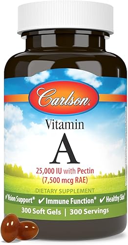 Miniatura 5 de Carlson - Vitamina A, 25000 UI (7500 mcg RAE) con pectina, salud de la visión, ayuda a la visión nocturna, salud de la piel, 300 cápsulas blandas