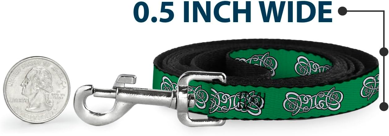 Dog Leash Celtic Knot2 Greens Black White 6 Feet Long 1.0 Inch Wide