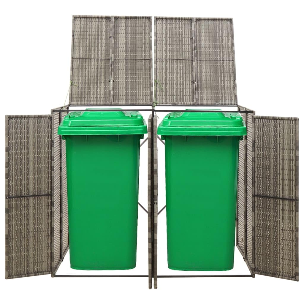 Cache Poubelle Extérieur Double, Abri Rangement de Poubelle Double Gris 140x80x117 cm Résine tressée