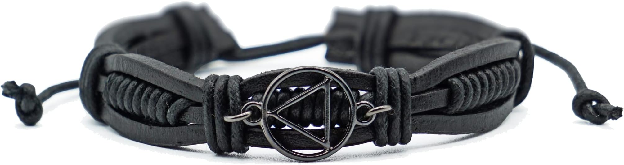 Adjustable Black Leather AA Bracelet with Alcoholics Anonymous Circle Triangle Charm | Sobriety Gift for Men and Women in Recovery
