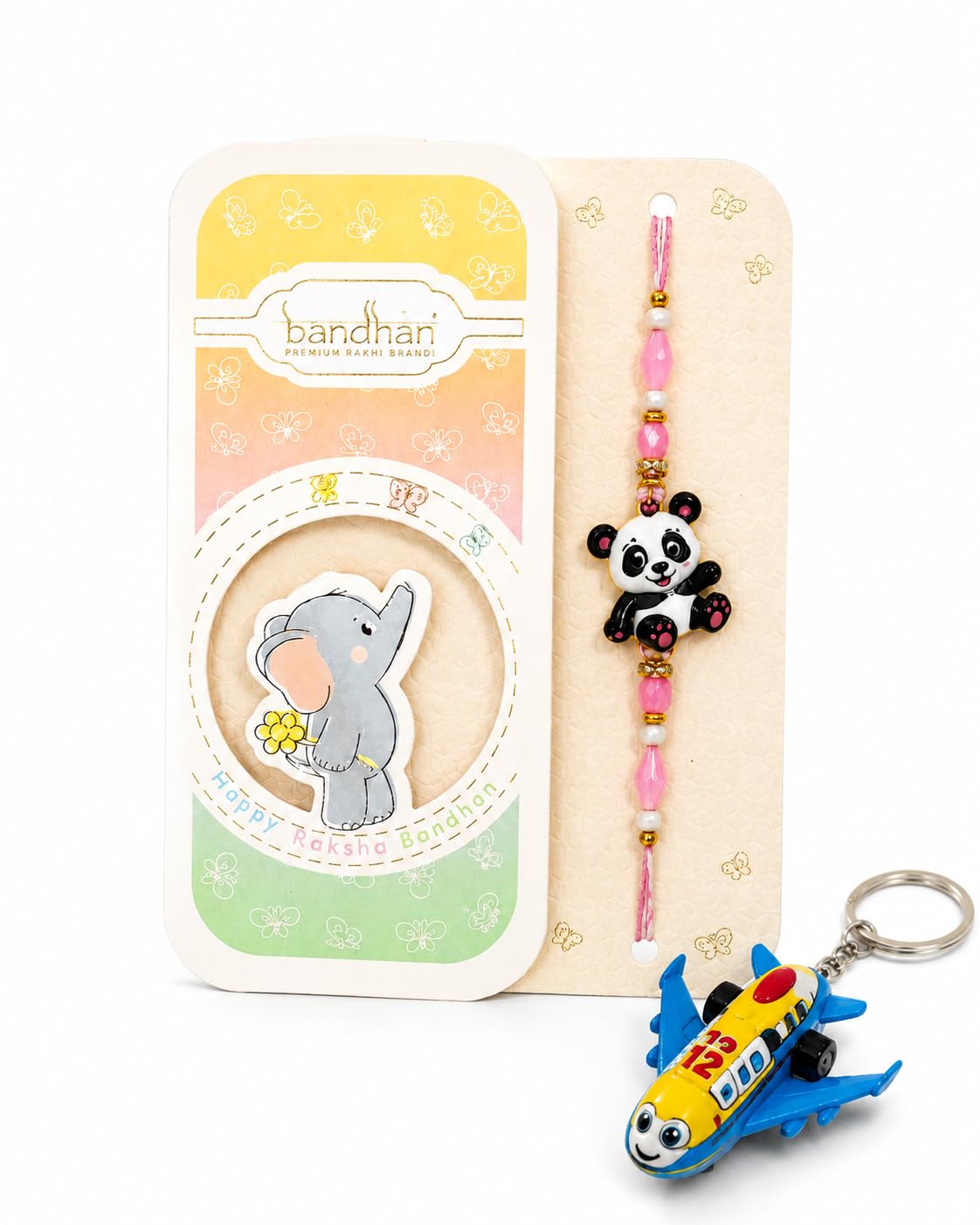 cute panda kids rakhi with free pull back aeroplane toy keychain | cartoon designer rakhi for boys | handmade beaded rakhi bracelet | raksha bandhan gift for brother