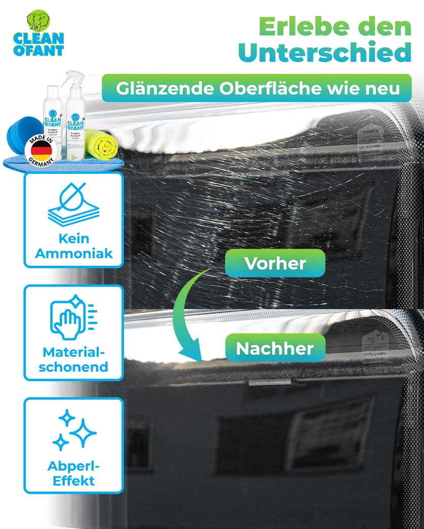CLEANOFANT Acrílico Plexiglás Pulido & Set de Limpiador - para Kunststoff-Fenster + Lichtkuppeln De Caravana Autocaravana Menaje del Hogar
