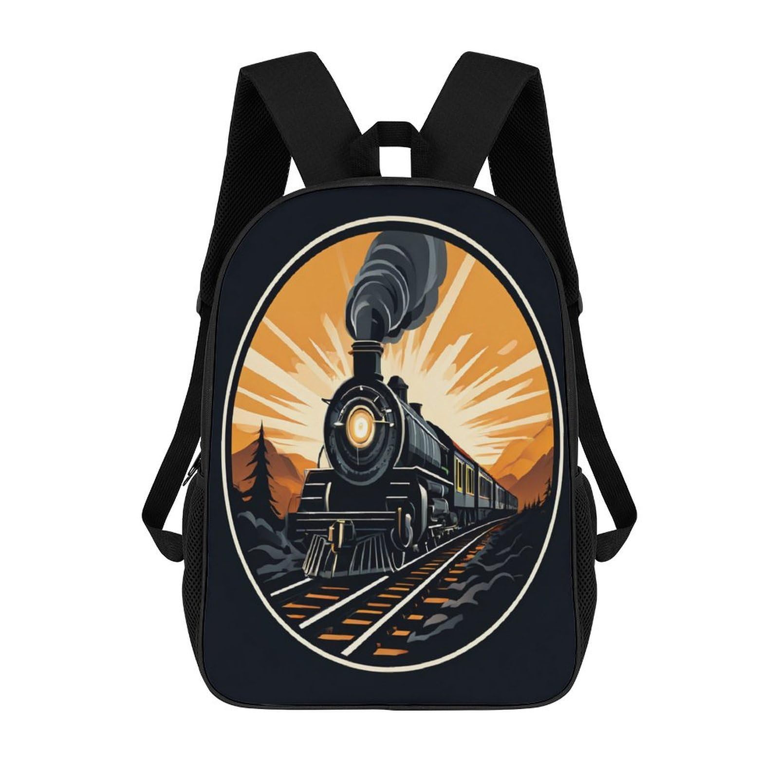 Qpirinmex Unisex Kids Steam Train-1 Children's Backpack Steam Train Motif Schoolbag Large Capacity Students Bookbag Pattern Rucksack Knapsack For Boys Girls Teen 6-16 Years Old