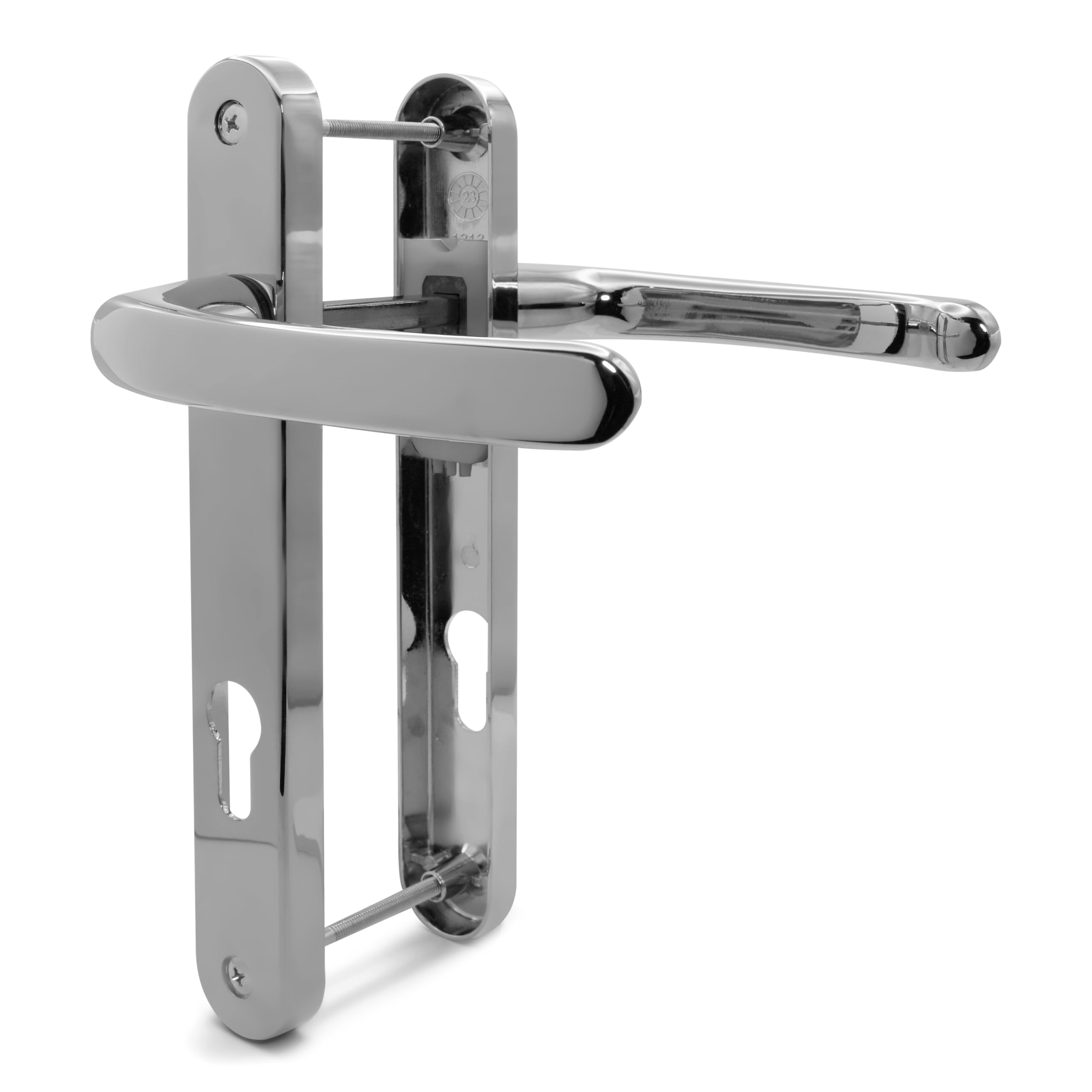 TSS Polished Chrome UPVC Door Handle Pair Set, Sprung, 92mm PZ (Centres), Lever Lever, 203mm Screw to Screw (Screw centres)