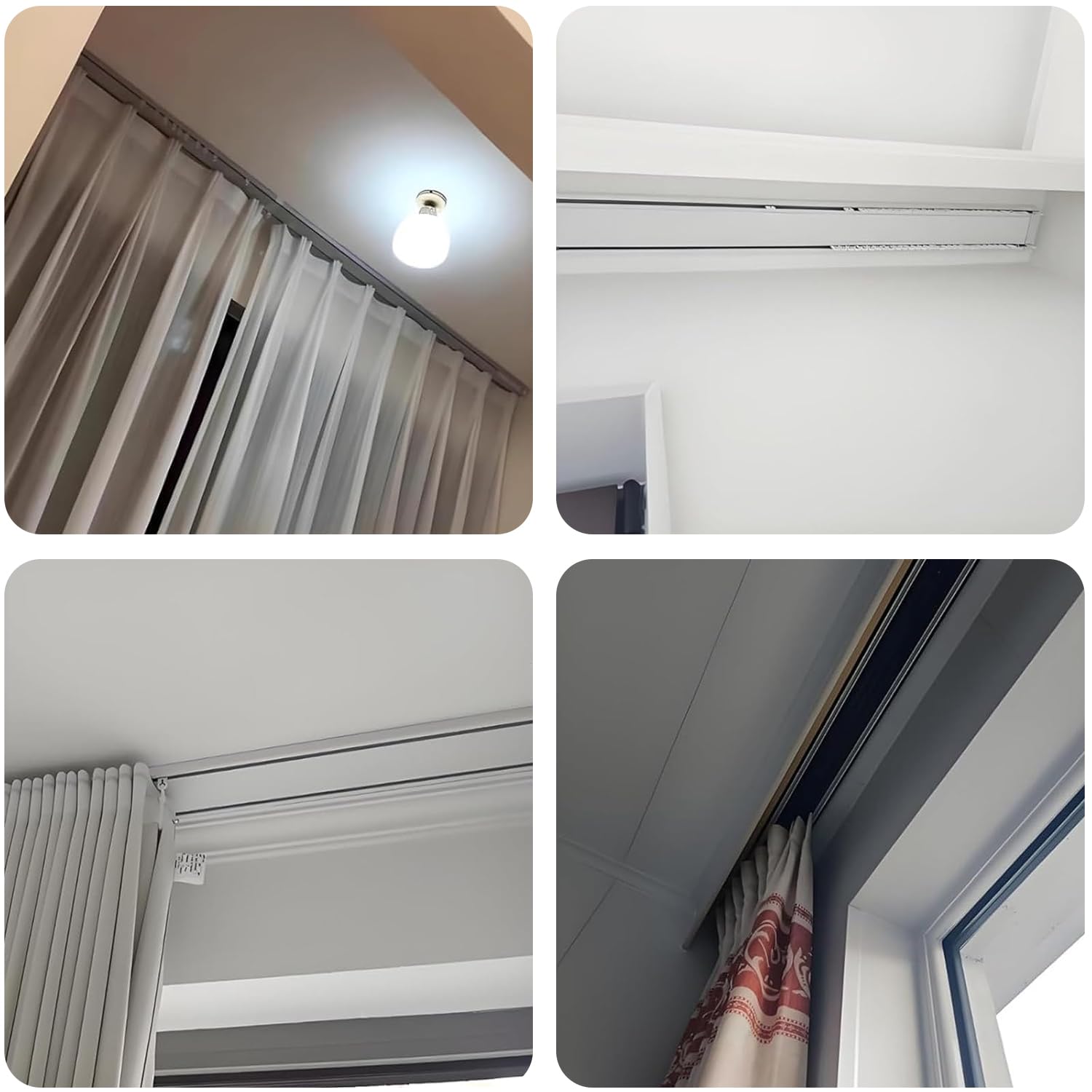 Silencioso Riel de Cortina de 2 vías de Panel Aluminio, Pesado Barra Cortinas, Riel para Cortinas Doble Montaje en Techo para Separadores/Inicio de Ambientes,Blanca,2.9m/9.5ft
