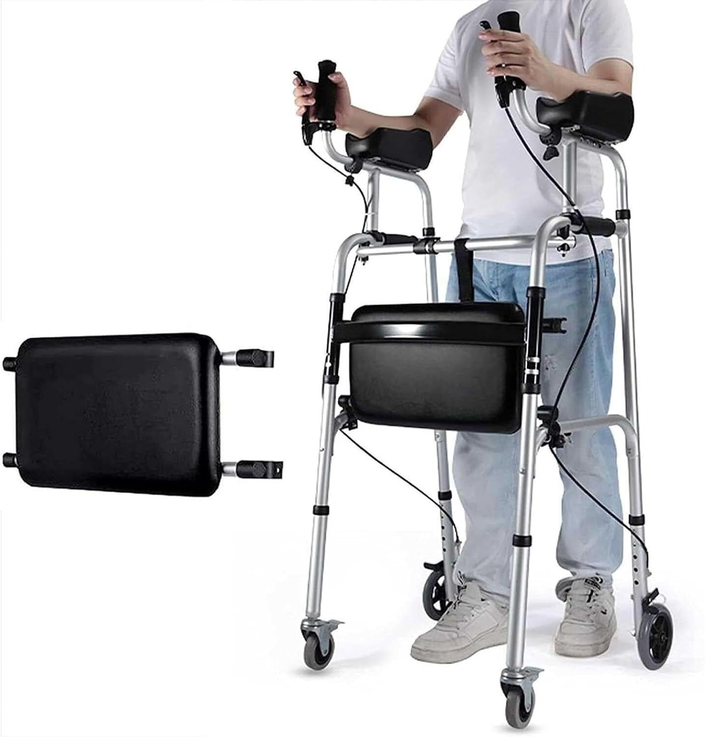 Rama do chodzenia Postawa pionowa Chodzik na kółkach Rollator na 4 kołach Regulowana wysokość Pomoc do chodzenia dla osób starszych Używana z podkładką pod podłokietnik dla seniorów