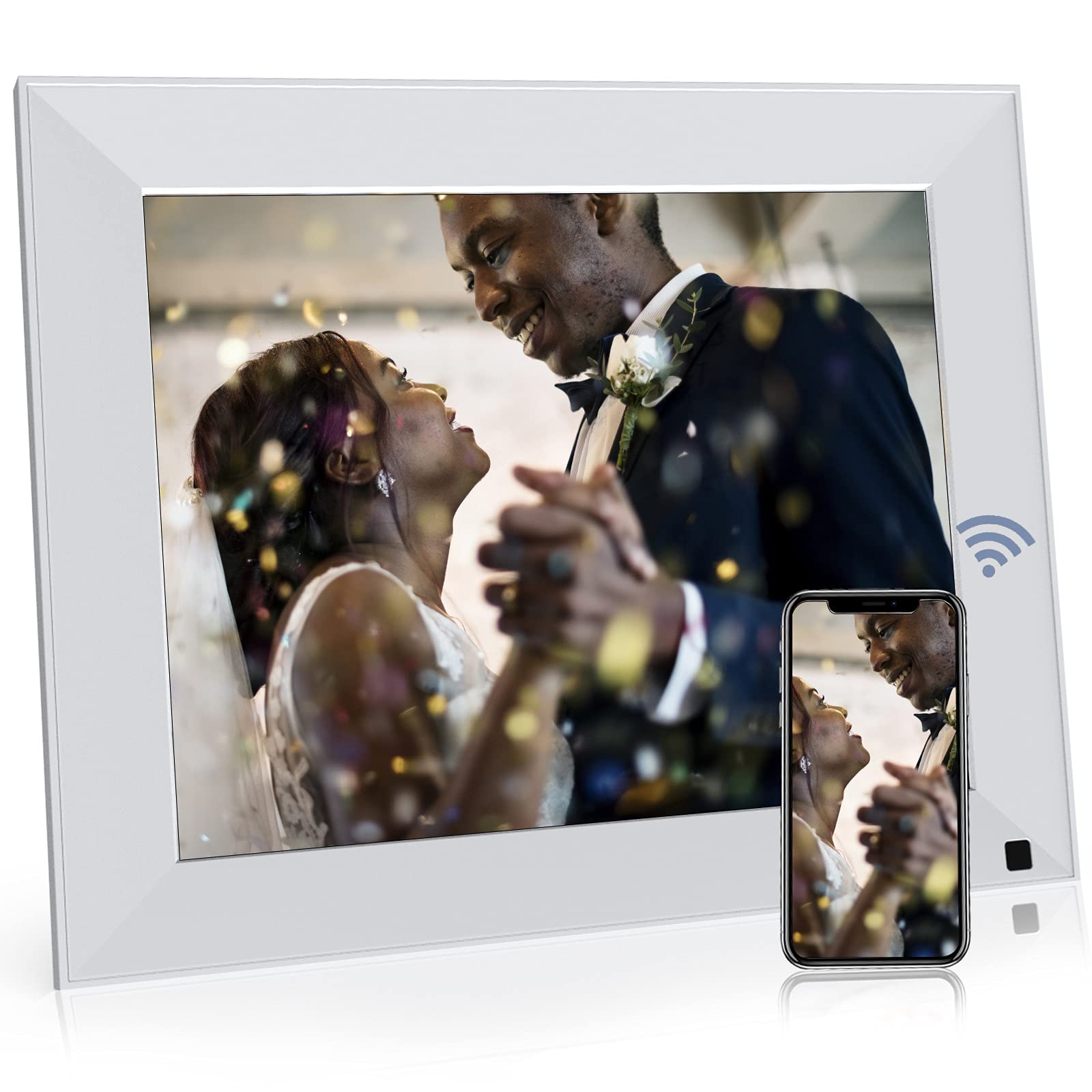 BsimbSmart WiFi Digital Picture Frame, Electronic Photo Frame with IPS Touch Screen, 16GB Internal Memory, Sharing Photos/Videos via App Email, Gift for Grandparents (Pearl White)