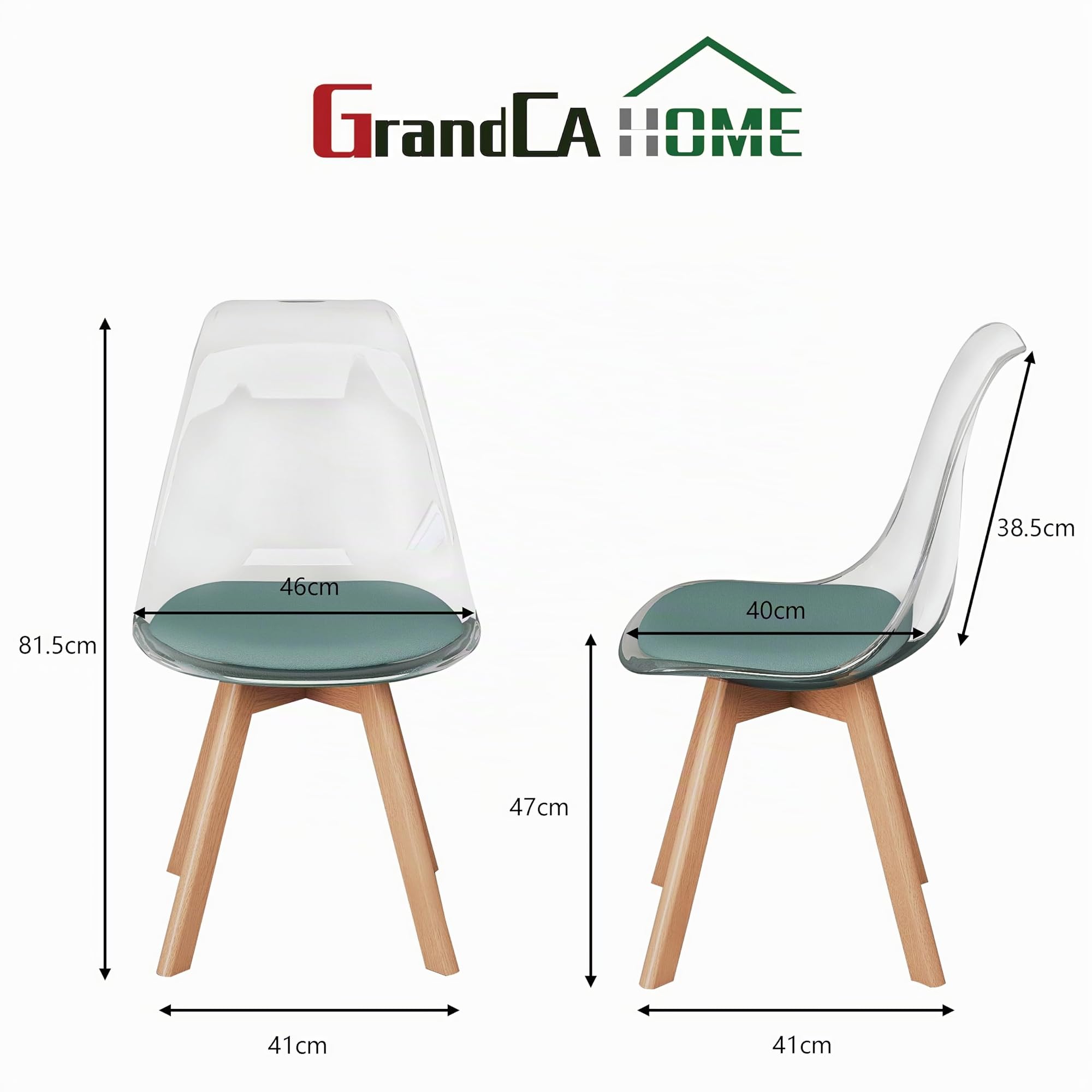 GrandCA HOME Lot de 4 Chaises de Salle à Manger avec Coussin de Siège en Velours, Chaises Latérales Transparentes pour Cuisine, Salle à Manger, Chambre à Coucher (Vert/Velours)