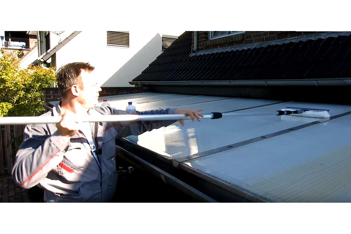 Juego de Limpieza de Techos 6m con Barra Telescópica y Ángulo | Kit profesional para jardín de invierno, incluye limpiador 2 en 1, 2 químicos y protector de agarre antideslizante