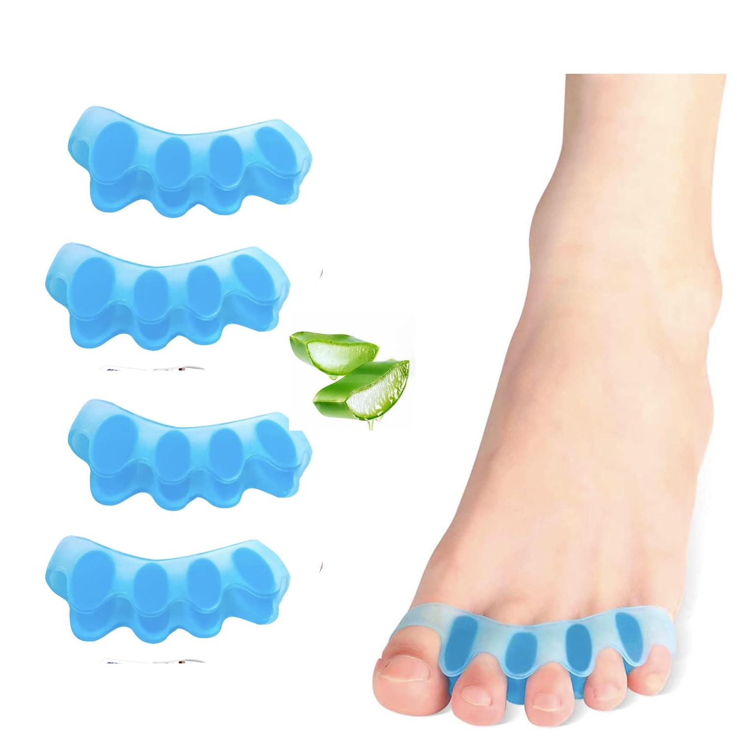 Peeruka 2 Pair Toe Bunion Corrector Toe Separators For Feet | 5 Holes Silicon High Elastic Toe Straightener | Hammer Hallux Valgus Corrector Pain Relief | Achilles Stretcher - Blue (One Size) (Blue)-image-22