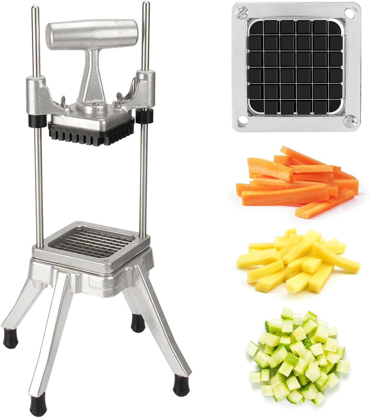 Commercial Chopper Vegetable Dicer Cutter Fruit Dicer Heavy Duty Stainless Stee Dicer Cutter Onion Chopper Professional Food Dicer for French Fry Tomato Peppers Potato (1IN1, 1/2'') 1IN1 1/2''