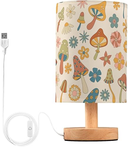 Miniatura 2 de Bedside Table Lamp Bedroom Table Lamps with USB Port Retro Mushrooms Flowers Night Lights for Kids Hallway