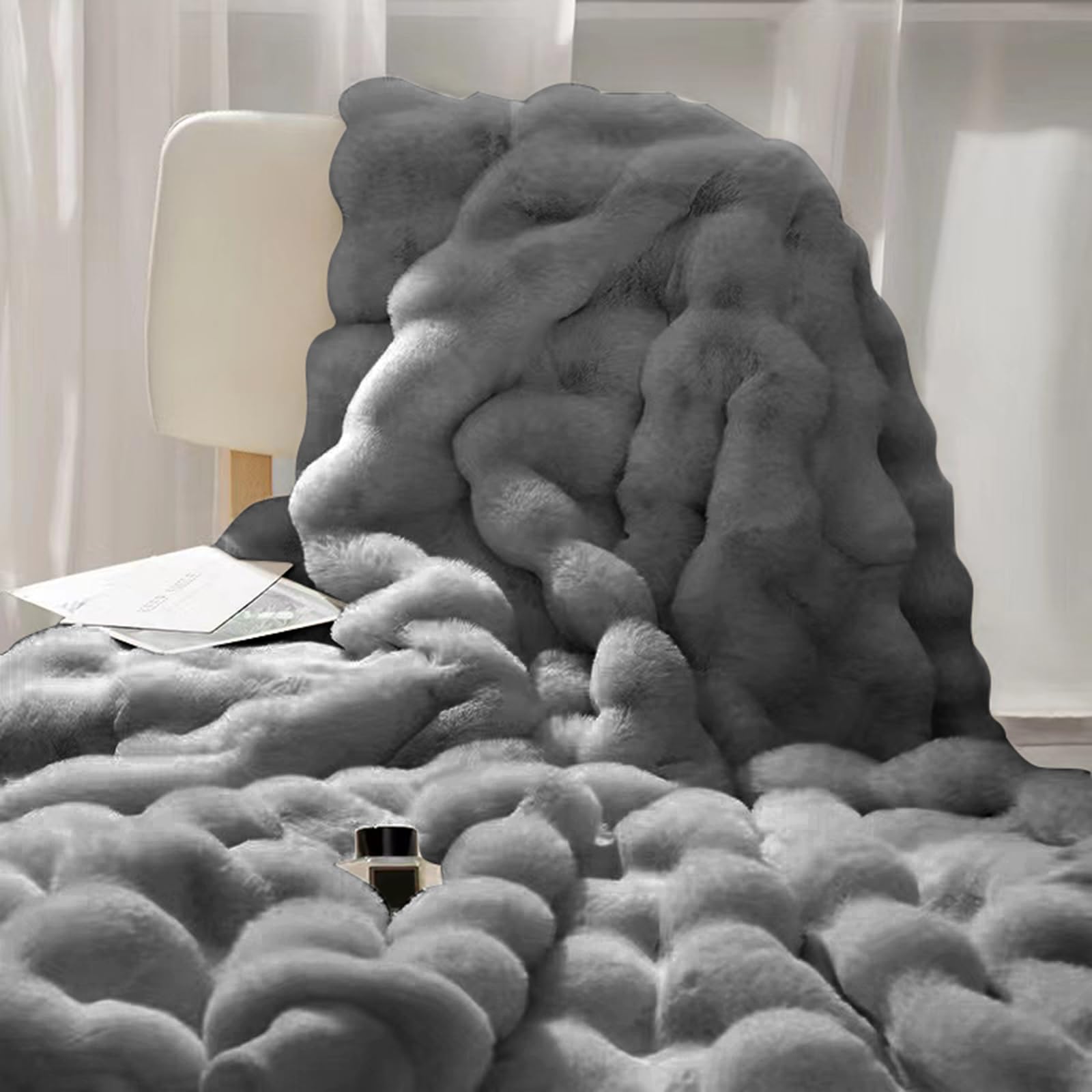 Faux Rabbit Fur Throw Blanket Fluffy Throws Blanket Warm Cozy Fluffy Blanket Throw Luxury Decorative Blanket Throw Reversible Thickness Skin Friendly Plush Throw Blanket 51×63in (Light Grey)