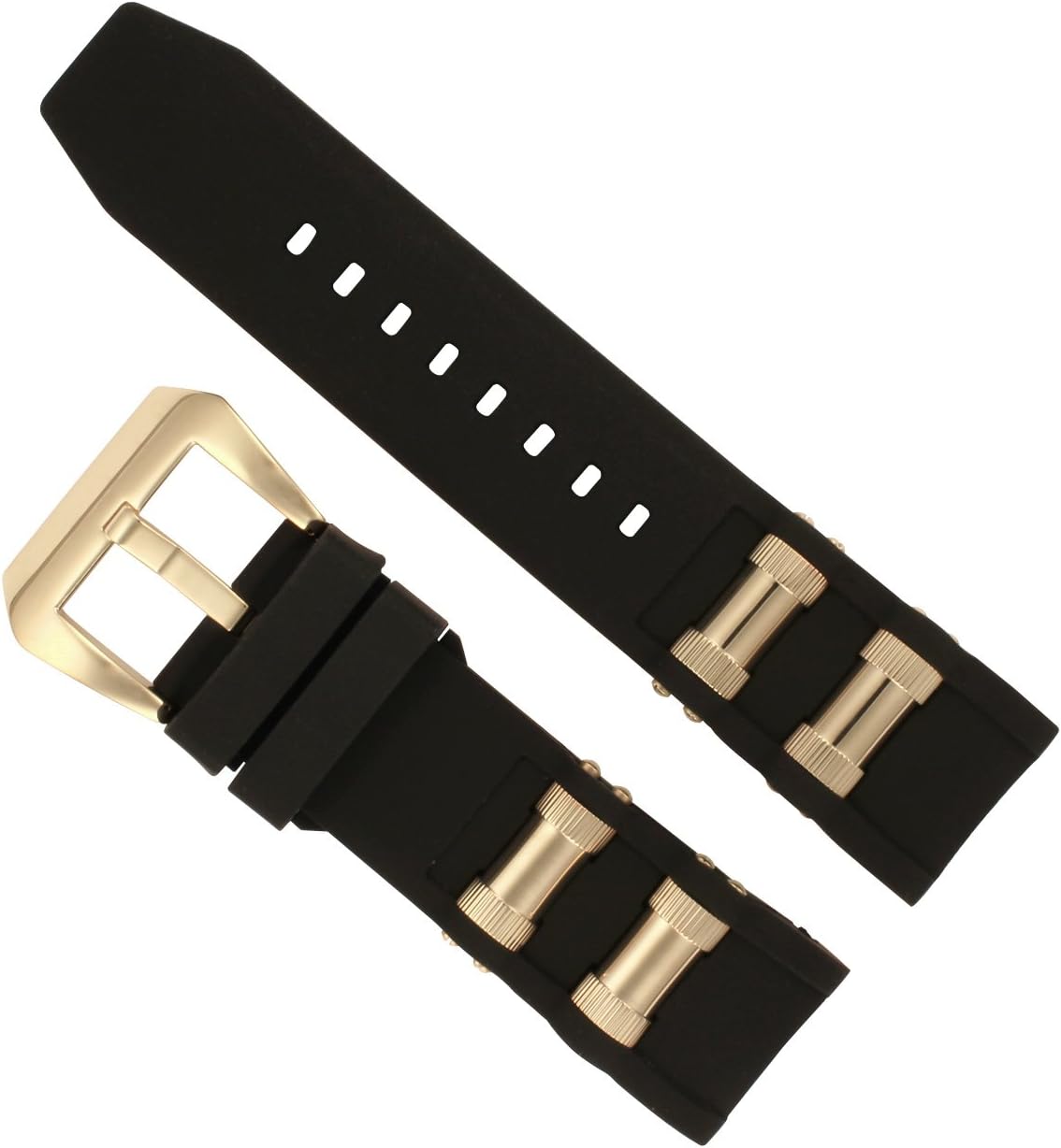 Replacement Watch Band Black with Yellow Gold Inserts for Invicta 1090 Watch