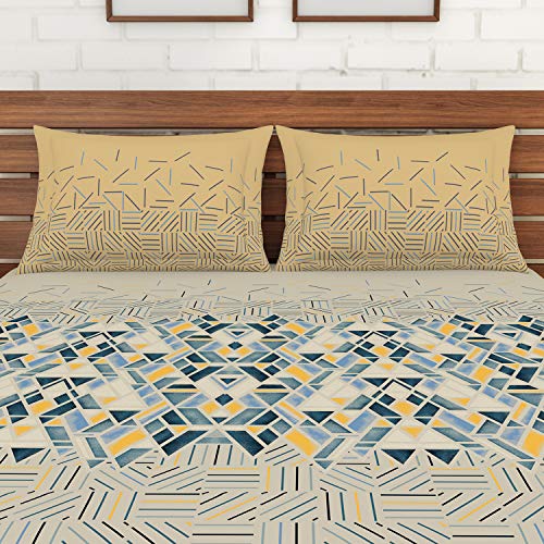 Image of Spaces Atrium 144 TC 100% Cotton King Size Double Bedsheet with 2 Pillow Covers (108 inch X 108 inch Inches) - Navy Teal, large (ATR-9)
