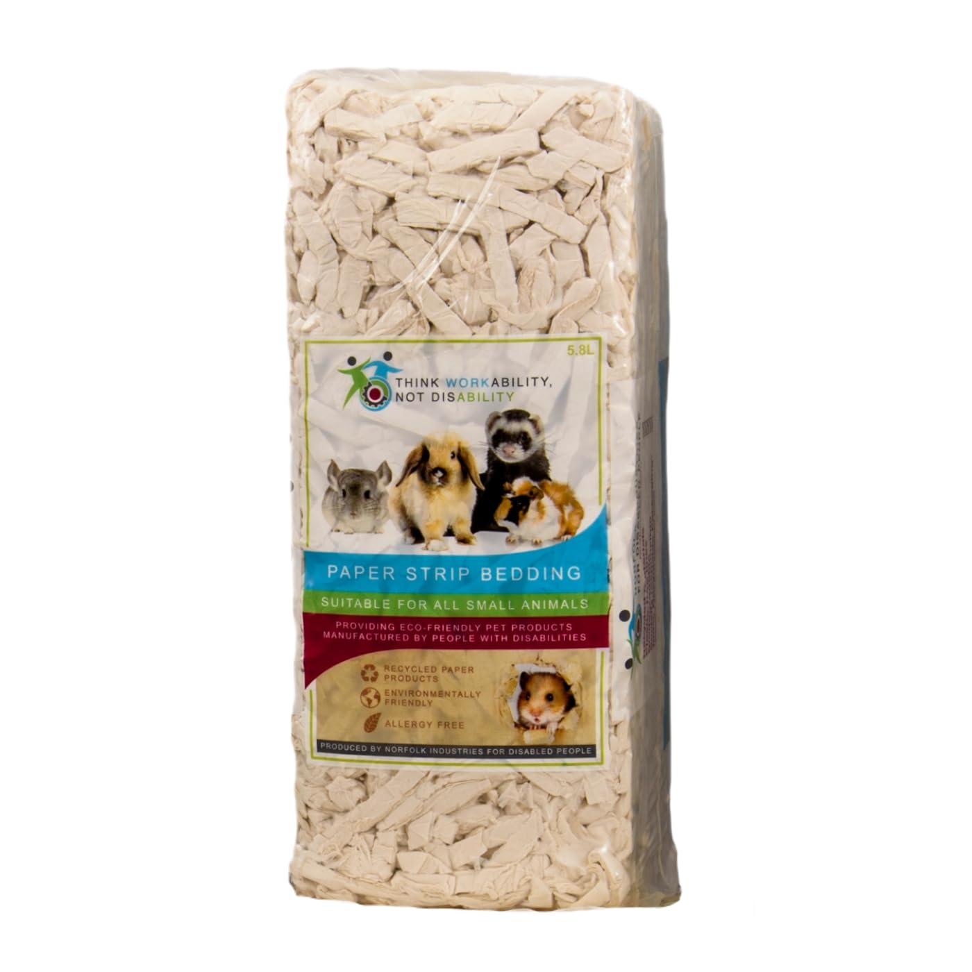 Norfolk Industries Paper Strip Bedding 900g (5.8ltr) Bale | Safe, Dust-Free, Small Animal Bedding, Rabbits, Guinea Pigs, Hamsters, Gerbils, Mice, Rats, Degus, Chinchillas