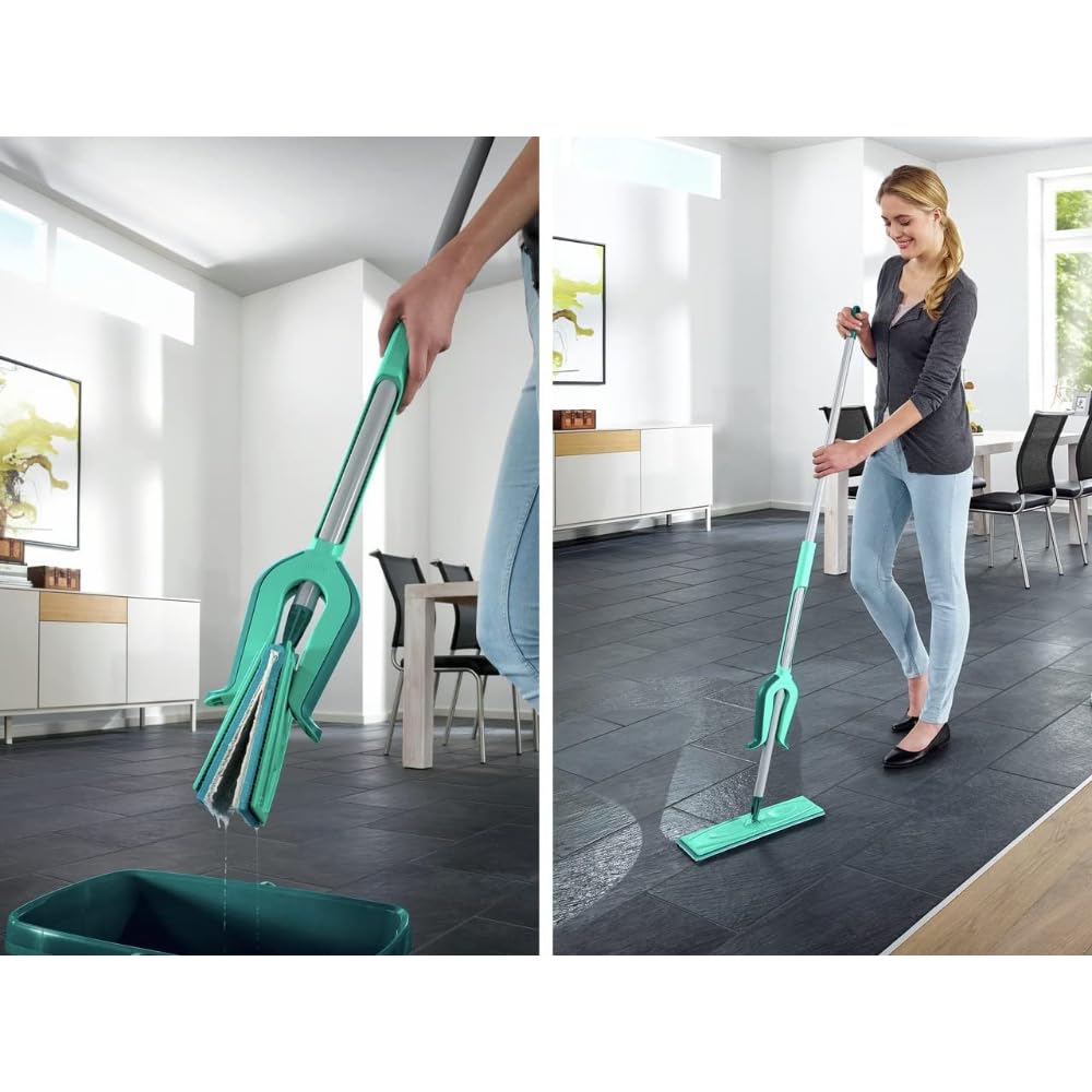 Leifheit 56553 Picobello XL micro duo - Mopa, Gris/Turquesa, pack de 1 unidad | Microfibra de 2 fibras para todo tipo de suelos, articulación 360°, limpieza bajo muebles, funda lavable a 30-40 °C