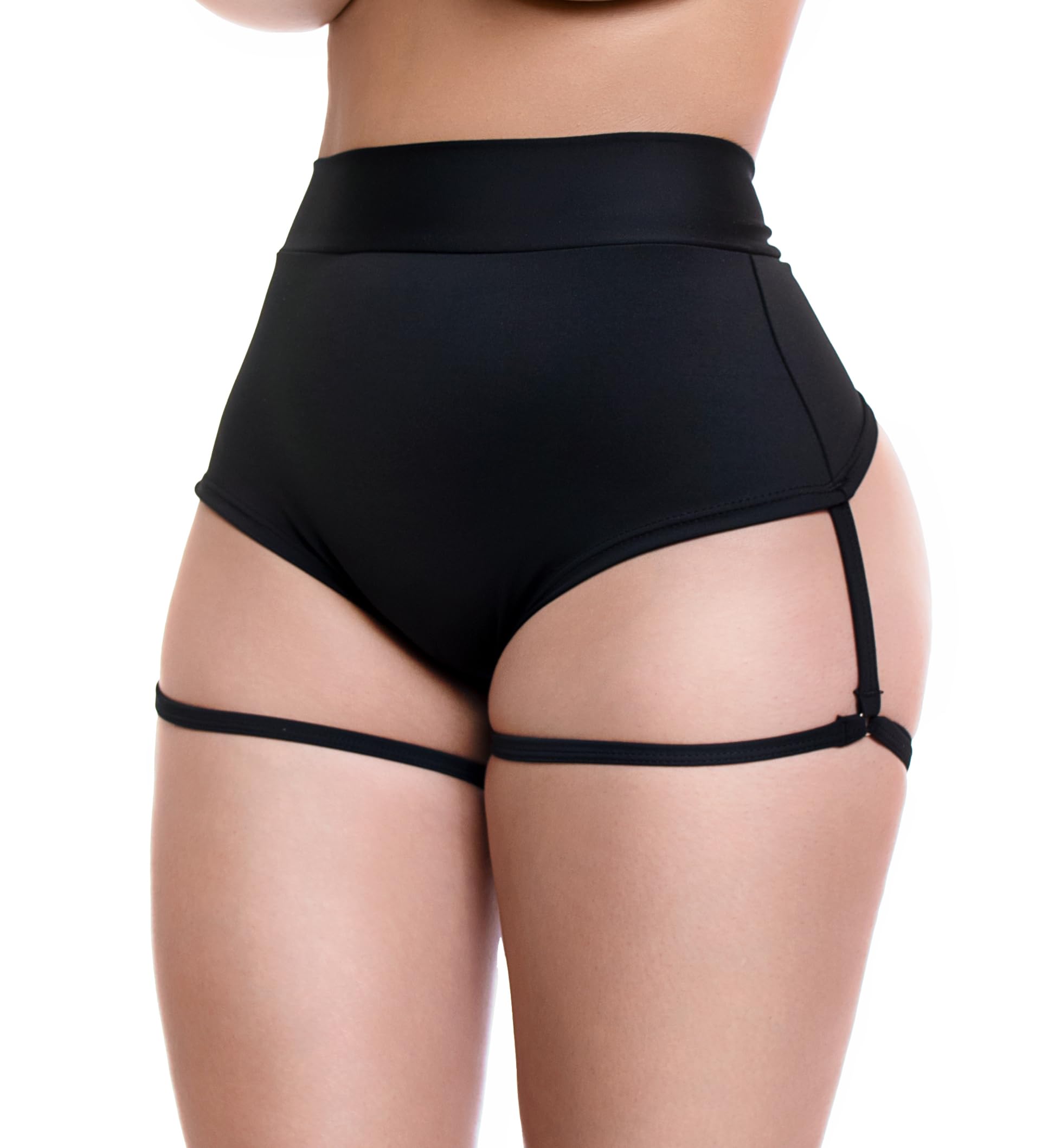 Mini Shorts Cacheteros De Mujer Pantalones Cortos con Liguero Ajustable Tela Stretch, Negro, Efecto Levanta Glúteo Pole Dance (MX/US, Alfa, X-Grande, Regular, Regular, Negro)
