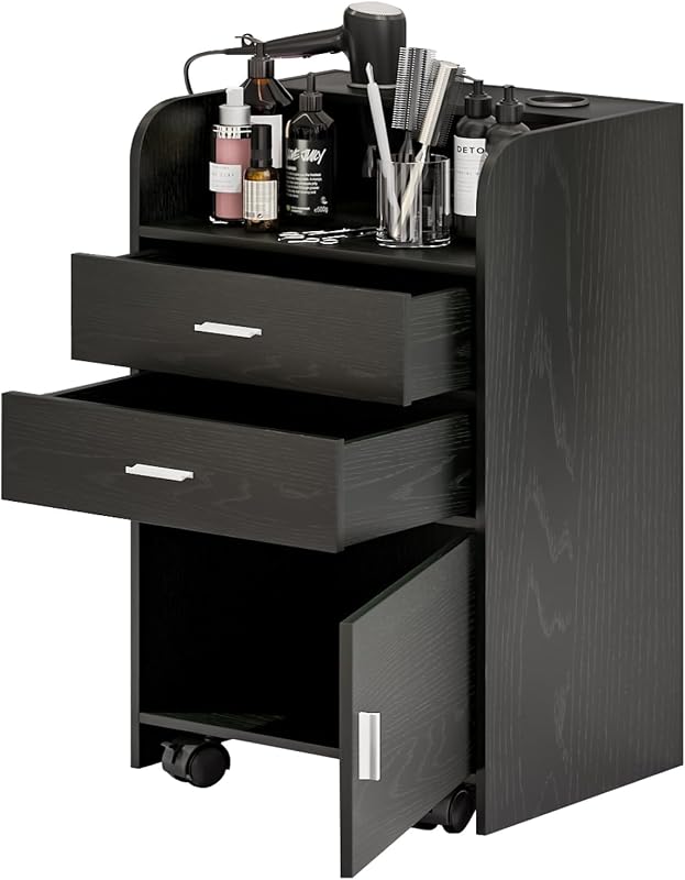 4ever2buy Estación de salón para estilista, carrito de estación de salón con ruedas | Black Beauty Barber Station, organizador celular para salón, spa, barbería, herramientas de uñas y belleza