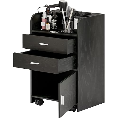 4ever2buy Salon Station for Hair Stylist, Black Beauty Barber Station, Salon Trolley Cart with Wheels, Mobile Organizer for Salon, Spa, Barbershop, Nail & Beauty Tools, Black