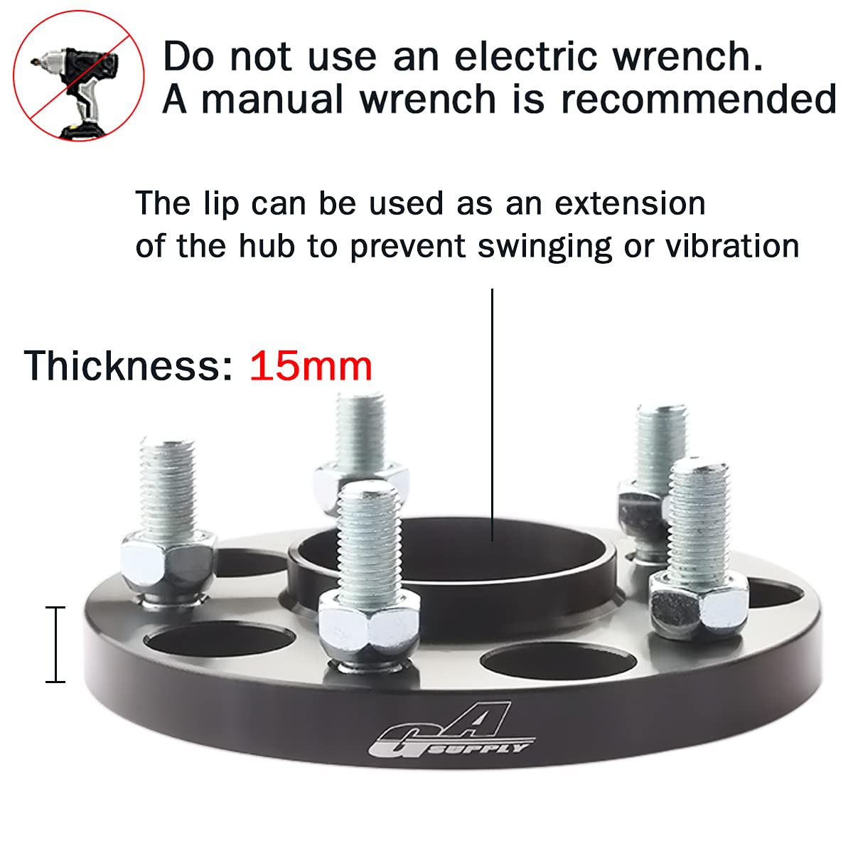 GAsupply 5x114.3 Wheel Spacers, Compatible with Compass, Patriot, Hyundai Genesis, 5 Lug Hub Centric Wheel Spacer 5x4.5 15mm Thick 67.1mm Hub Bore 12x1.5 Studs, (4pcs)
