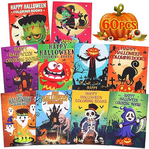 Geefuun 60PCS Halloween Coloring Books Bulk for Kids - Hallowmas Trick or Treat Goodie Bags Fillers Stuffer Gifts Party Favors Supplies