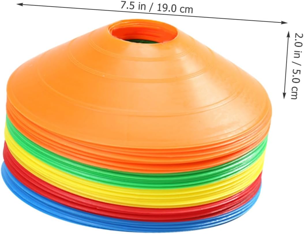 Soccer Training Cones Round Soccer Discs Set Plastic Football Obstacle Markers with Metal Stand and Mesh Bag 50pcs Foot Training Supplies and Field Drills