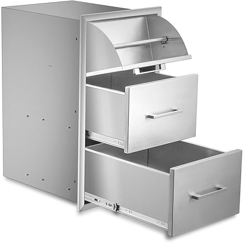 Miniatura 13 de Cajón de cocina para exteriores de 16 pulgadas de ancho, de acero inoxidable, BBQ triple cajón, montaje empotrado para isla de cocina al aire libre