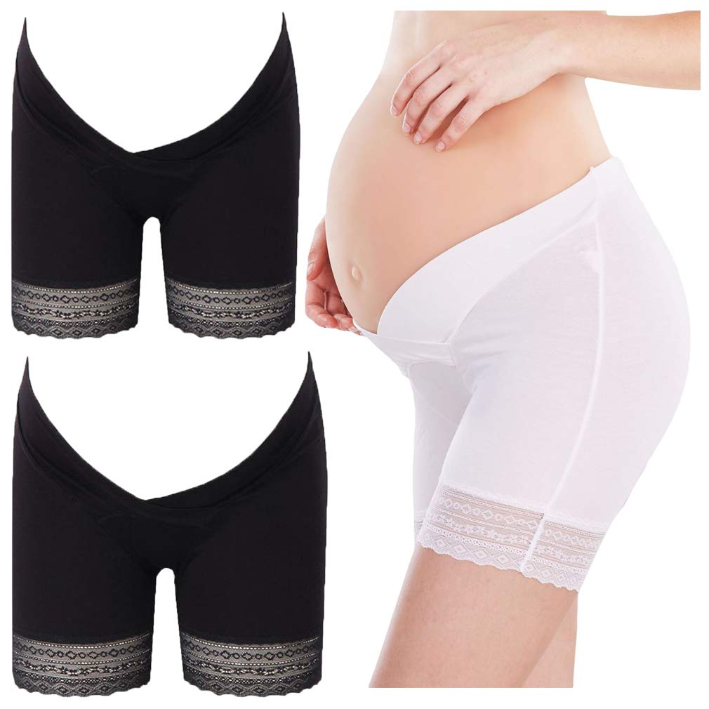 Fauhsto Maternity Underwear Pregnant Women Breathable Panties Under The Bump Safety Underpants Pregnancy Shorts V-Type Low Wasit Knickers Underpants 2Pack