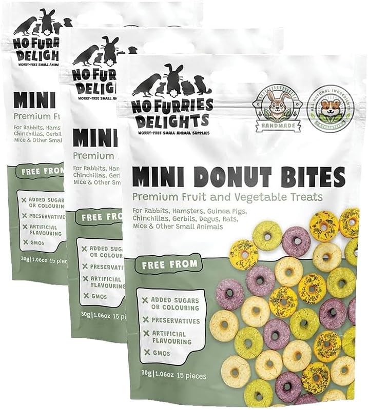 Petisco para Pequenos Animais Mini Donuts Sortidos No Furries Delights NFD002, Pacote com 3