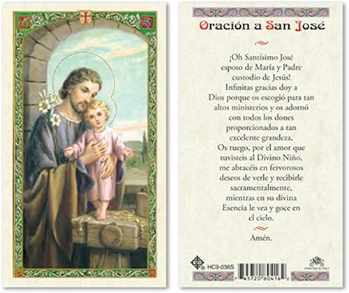 Tarjetas de oración laminadas de San José Oracion a San José - Pack de 25 - en español