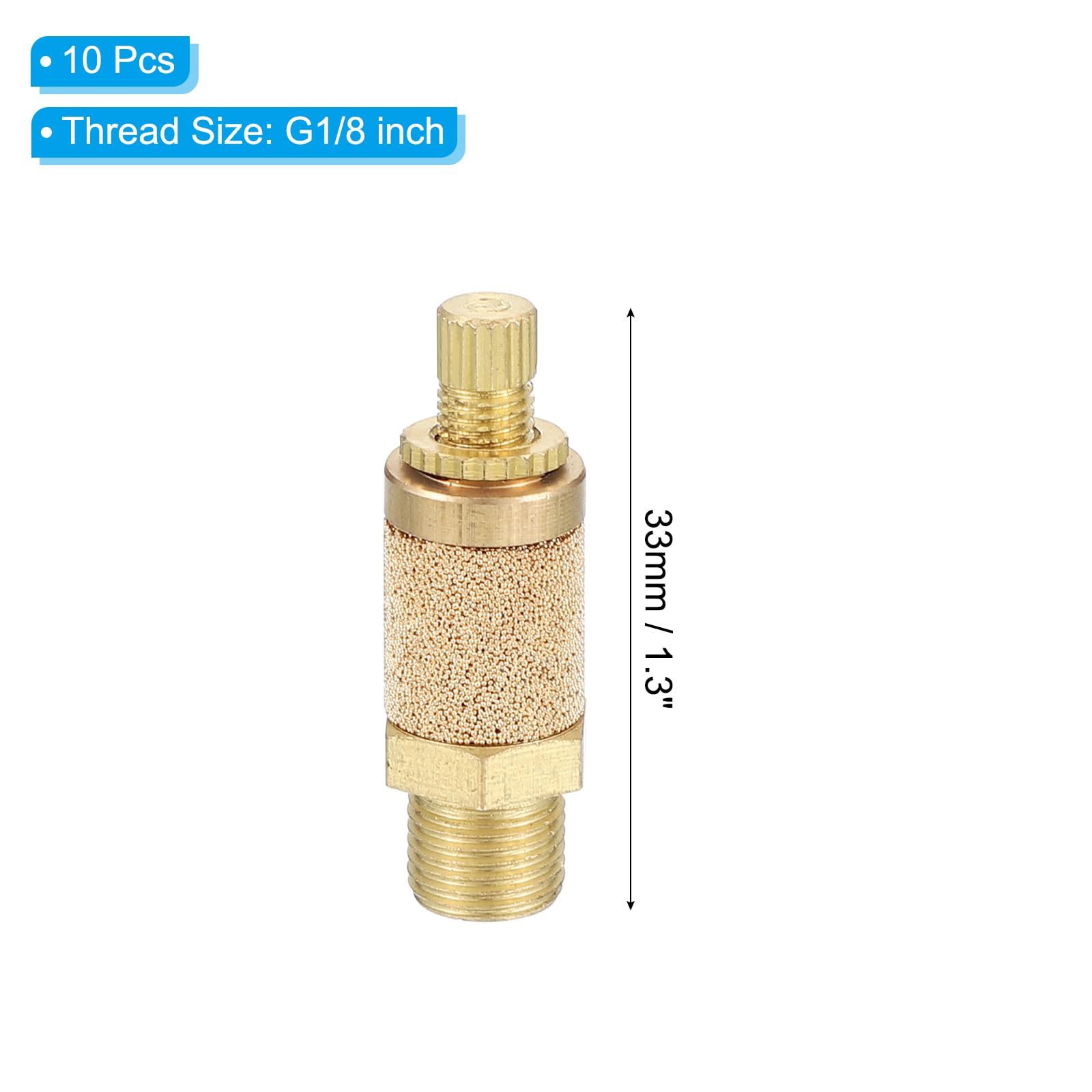 PATIKIL Air Pneumatic Mufflers, 10 Pack Top Adjustable Air Flow Speed Controller G1/8 Male Thread Sintered Bronze Exhaust Muffler for Compressor Cylinders Valves