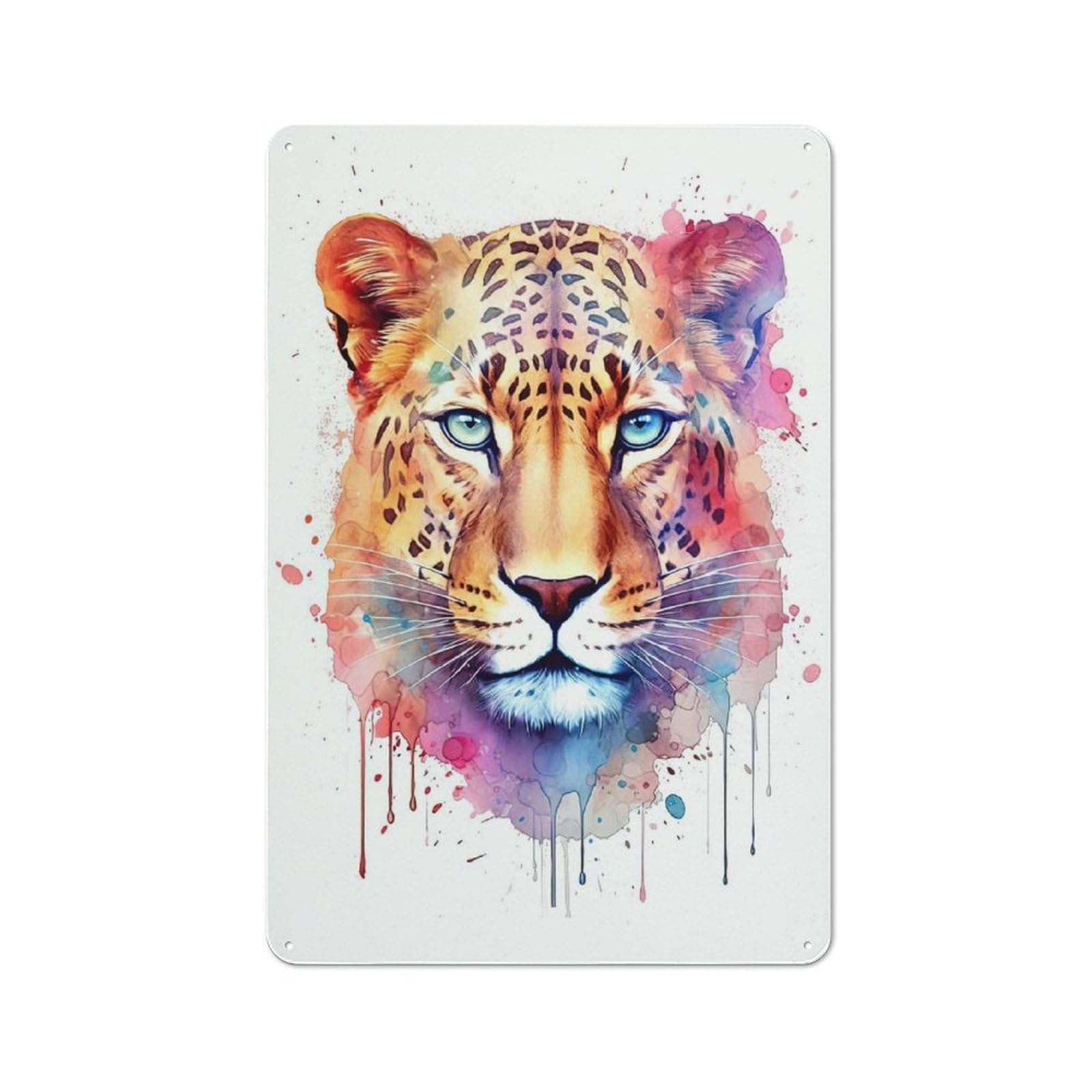 Watercolor Leopard Face Metal Gift Sign 30x20cm, Vintage Home Wall Decor for Home, Shop, Pub Or Studio Wall