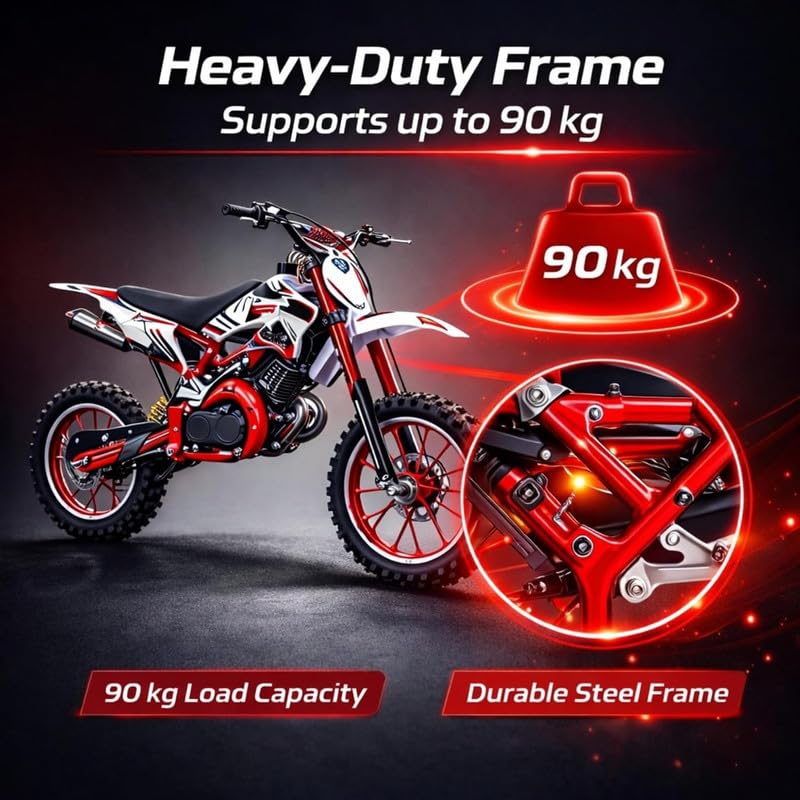 Image of VTX 50cc Petrol Kids Dirt Bike | 2-Stroke Engine Mini Off-Road Motorcycle | 45 km /h Top Speed| Front & Rear Disc Brakes| Rear Suspension,| 90 kg Capacity | Red