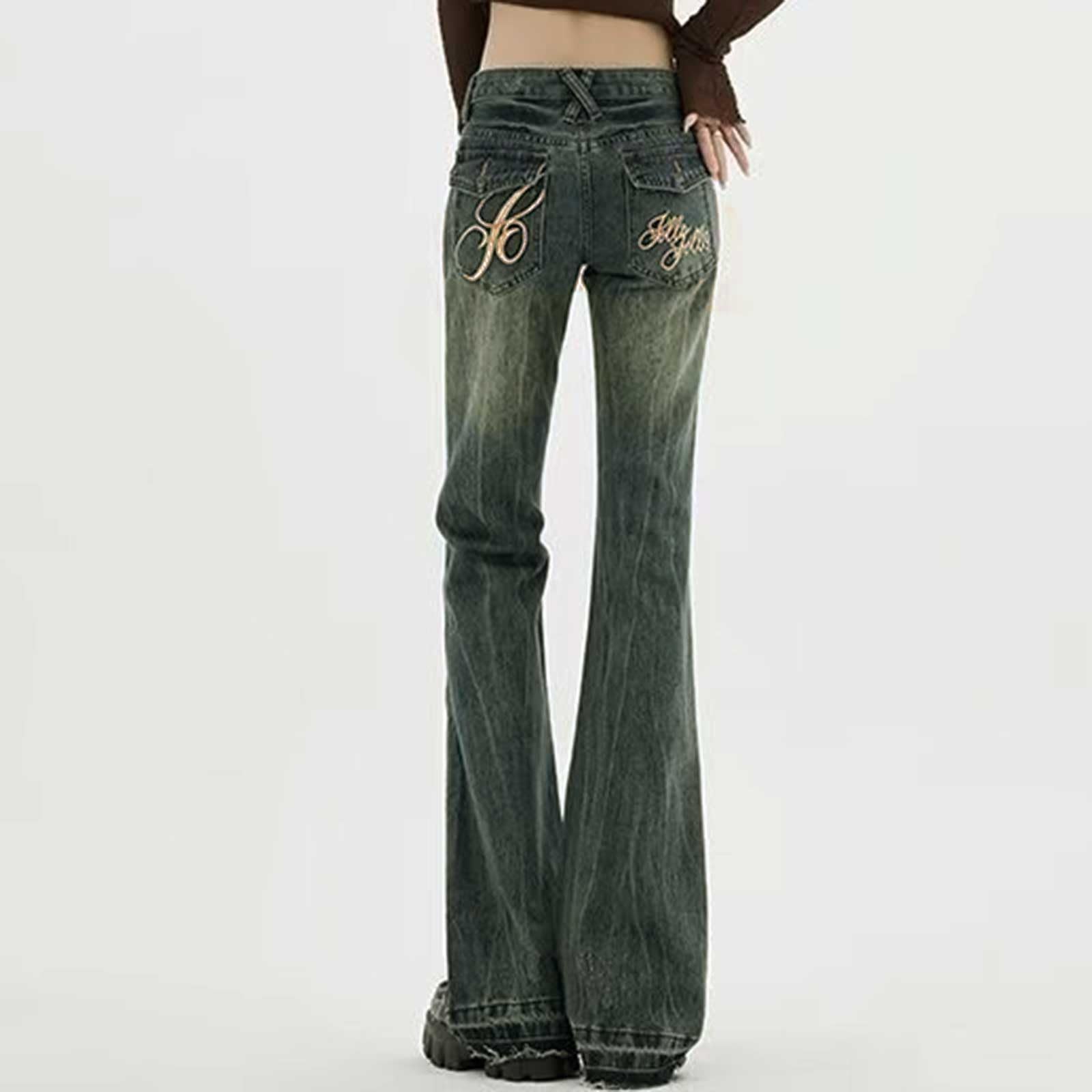 Generico Jeans Flared Donna, Pantalone Denim Bootcut Casual Denim Bootcut Larghi Flare Pants Elasticizzati Vita Alta Jeans Skinny Push Up Jeans Donna con Tasche Pantaloni Yoga Donna Vita Alta