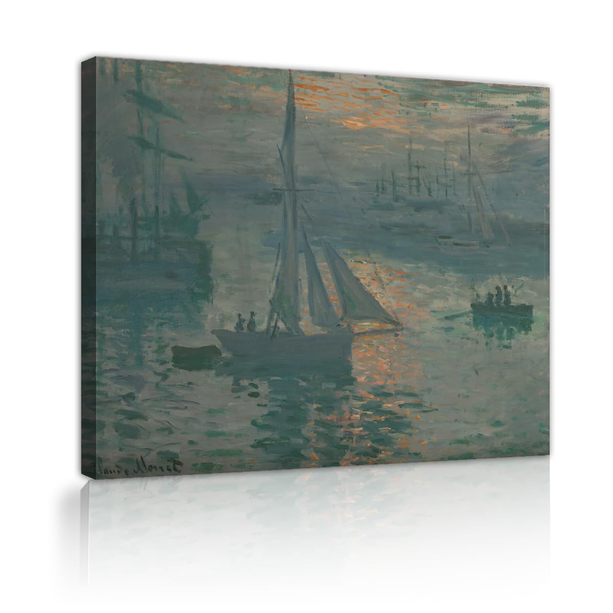 TOANGWALL Claude Monet Impression Sunrise Framed Canvas Wall Art Guest Room Harbor Boat Classical Famous Paintings for Dining Room Decor 80x95cm