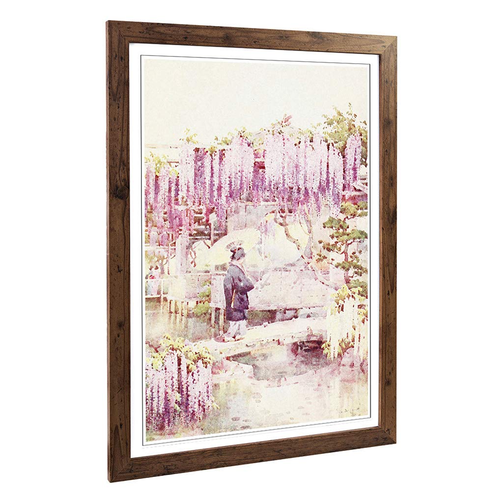 Big Box Art Framed Print of Ella Du Cane Japanese Oriental Wisteria, Kabata Design | Wall Art Picture| Home Decor for Kitchen, Living Room, Bedroom, Hallway, Walnut, A2 / 24.5x18 Inch / 62x45cm