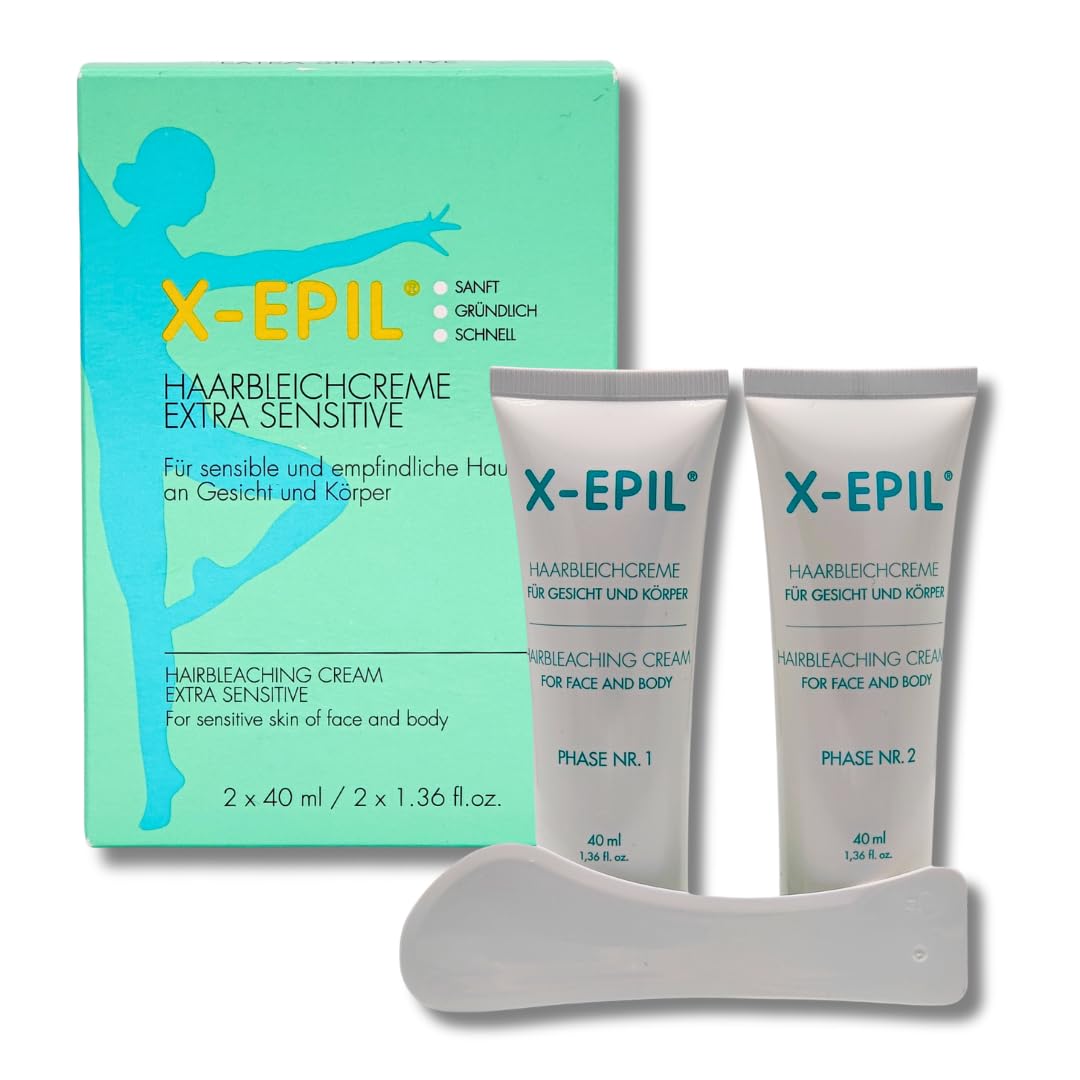 X-Epil Haarbleichcreme Extra Sensitive 2x 40 ml I Für sensible und empflindliche Haut an Gesicht und Körper I Bleichcreme I Haaraufhellung I Sanft, gründlich, schnell I Spar-Set plus give-away 1er Set
