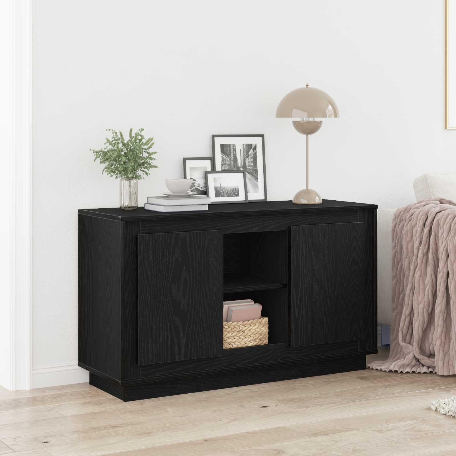 Aparador negro efecto roble de 102 cm ideal para renovar el estilo del salón