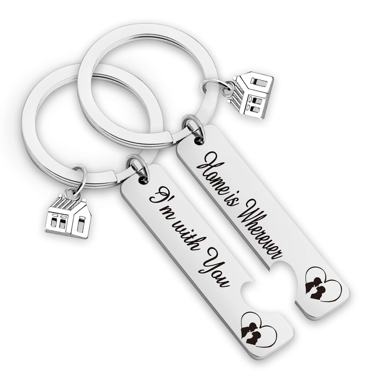 Couple Keychain Home Jewelry Home is Wherever I'm with You Keychain Set for Wife Husband Girlfriend