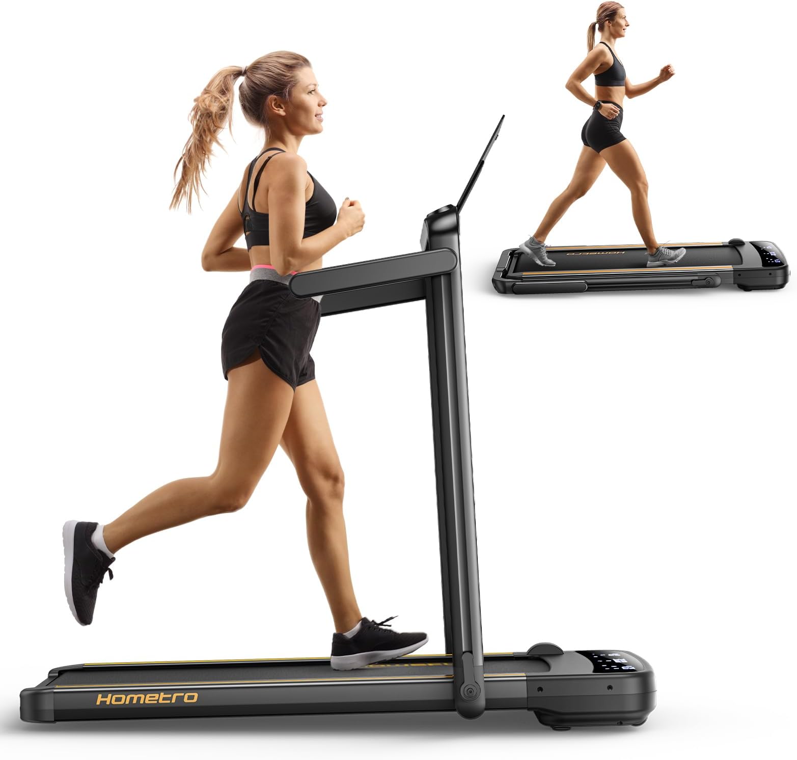 3.0HP Treadmills for Home Foldable, 2 in 1 Walking Pad & Running Machines for Home/Office 135kg, Dual LED Touch Screens Under Desk Treadmill, App& Remote Control, Assembly-Free