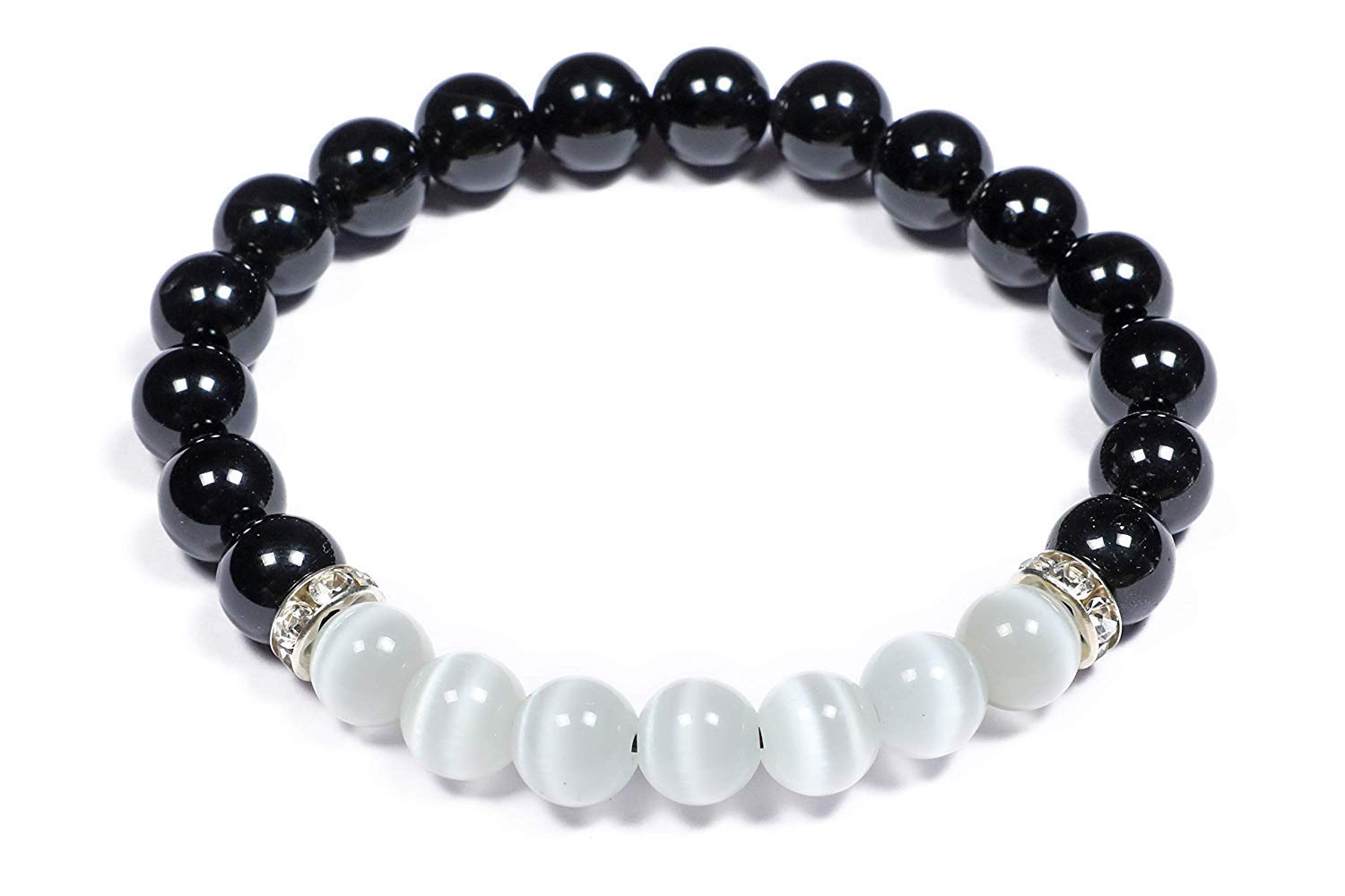 Jaipur Gems MartNatural AAA Selenite Black Tourmaline Stretch Bracelet | 7.5” Unisex Beaded Bracelet