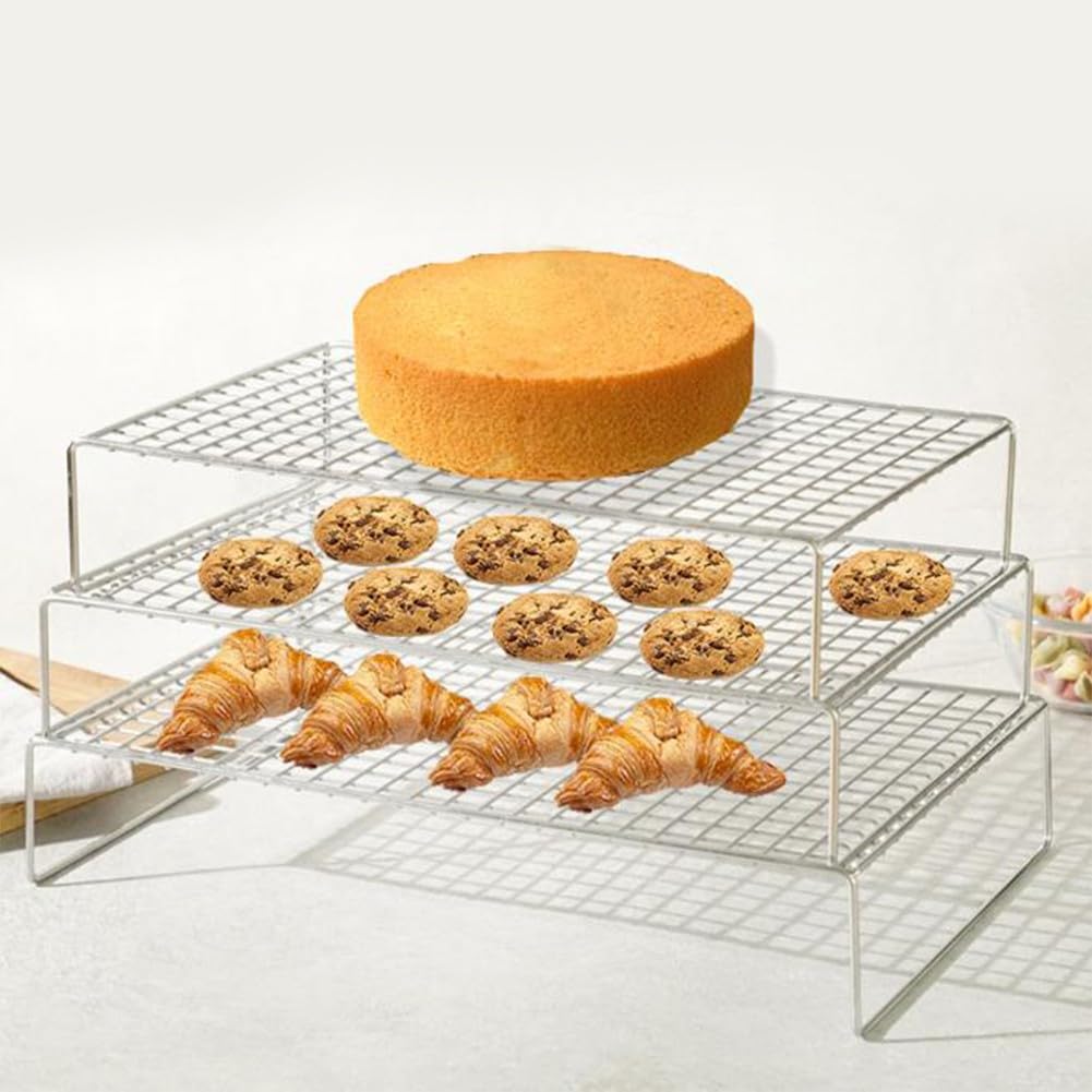 Griglia di raffreddamento a 3 ripiani in acciaio inox, per torte, pasticcini e barbecue, impilabile