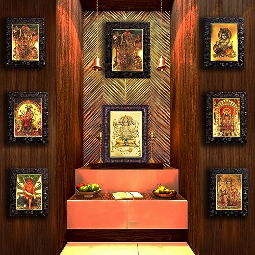 Image of Hawai Gold Plated Panchmukhi Hanuman Ji Photo Frame, Size 21x17x2cm | Engineered Wood Wall Hanging Frame | Bajrang Bali Religious Wall Decor for Pooja Room, Home & Office | Spiritual Gift Item | BLKFRM450
