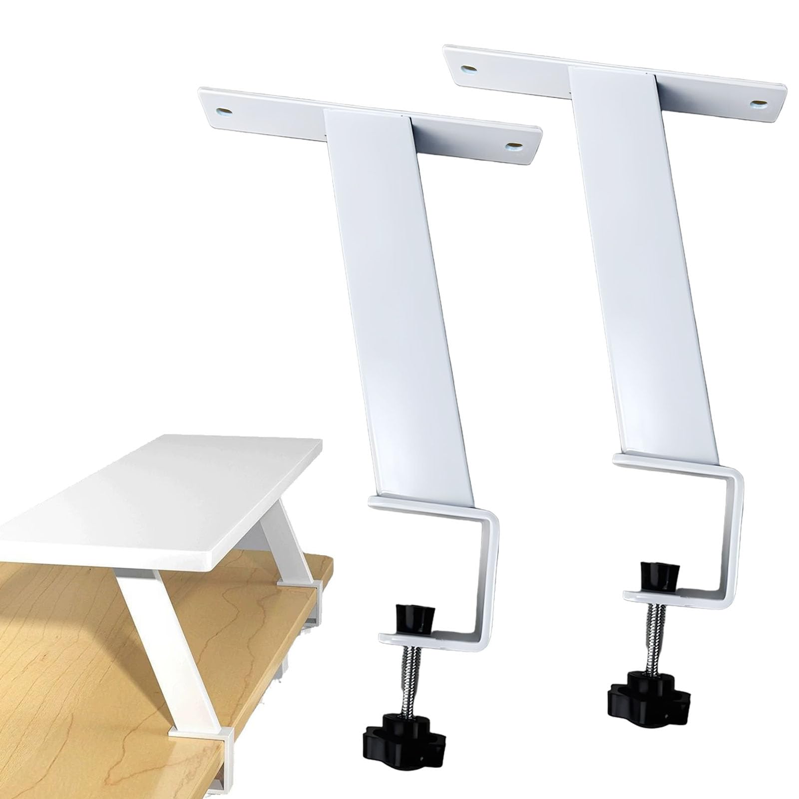 Photo 1 of 2pcs Clamp On Desk Bracket?7.87 Inch Heavy Duty Desk Floating Table Height Extender Bracket for Office, Dorm, Home Desk Organization, White