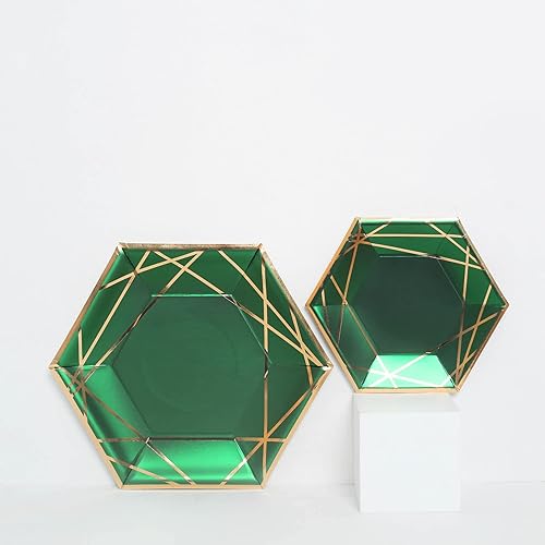 Efavormart - Paquete de 25 platos de papel hexagonales de 7 pulgadas, verde esmeralda cazadordorado, platos de aperitivo, platos de fiesta disponible en Yaxa Colombia